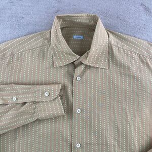 Malo Shirt Men 54 Large Beige Green Polka Dots Made in Italy Designer Long Sleev